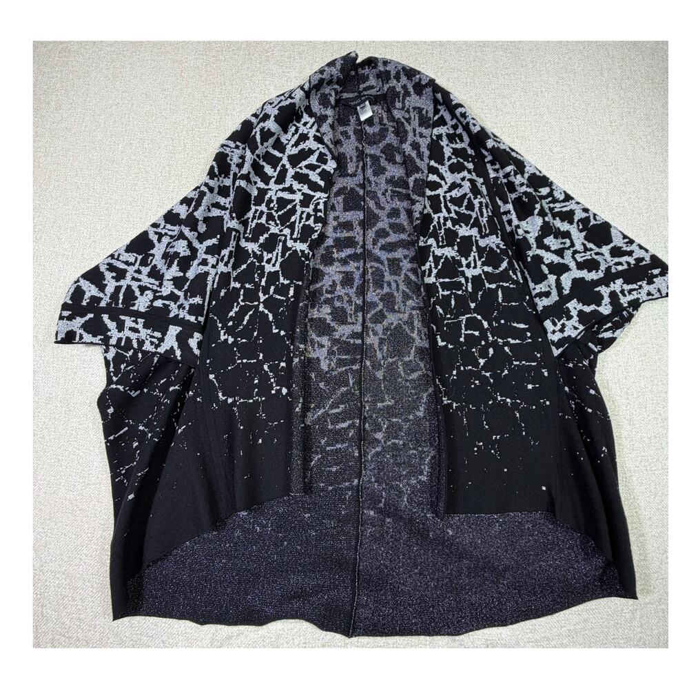 Ming Wang Womens S/M Black Silver Asian Glam Short Sleeve Cardigan Jacket Layer